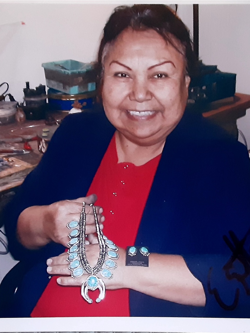 Authentic Navajo Esther Wood Sterling Silver Turquoise Squash Blossom Necklace - Picture 12 of 12